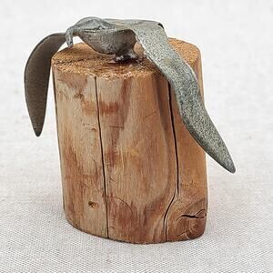 Bird Sculpture On Wood Log Vintage Figurine Metal Bird Ocean Nautical 2" Decor